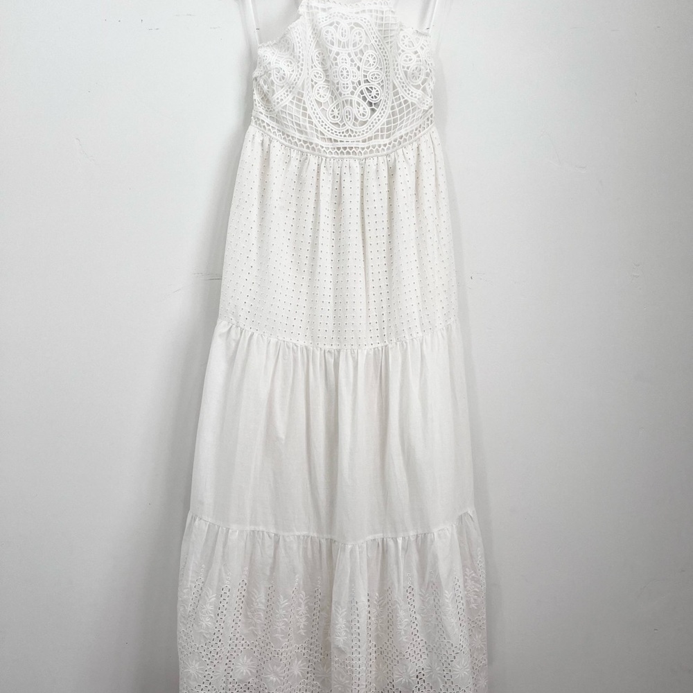 HD in Paris White Lace Eyelet Tiered Maxi Dress